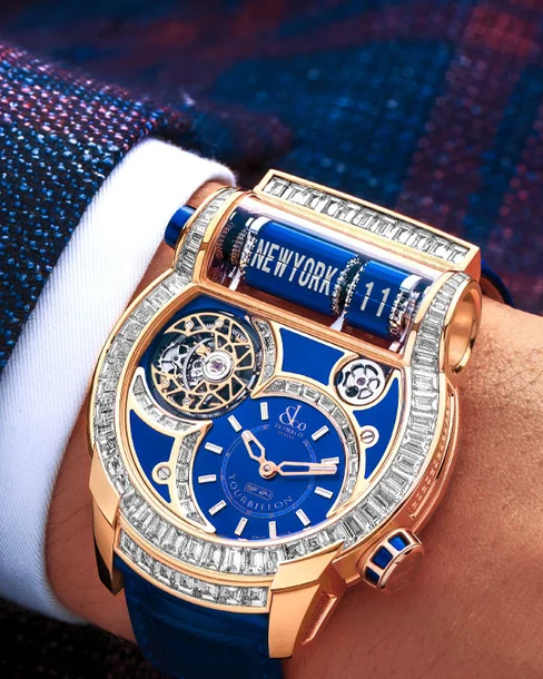 Epic SF24 Tourbillon Baguette Blue Dial Rose Gold - Cortina Watch Malaysia