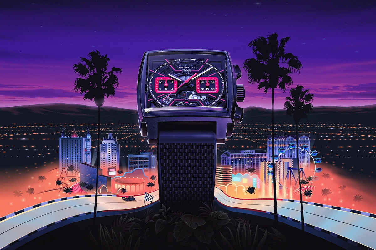 TAG Heuer Pays a Playful Tribute to the Vibrancy of Las Vegas with the Latest Monaco Chronograph - Cortina Watch Malaysia
