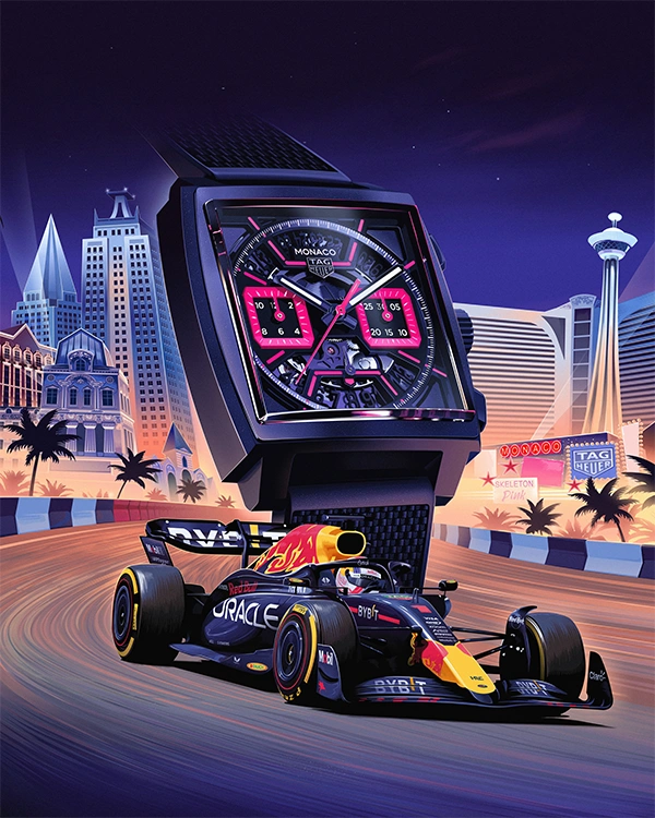 TAG Heuer Pays a Playful Tribute to the Vibrancy of Las Vegas with the Latest Monaco Chronograph - Cortina Watch Malaysia