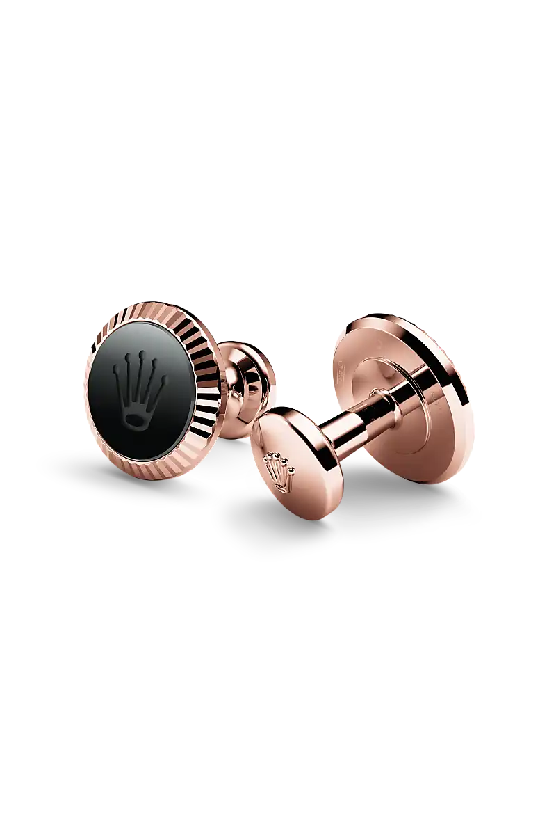 Rolex ‘Fluted’ cufflinks in Everose gold and ceramic, A1035 at Cortina Watch Malaysia