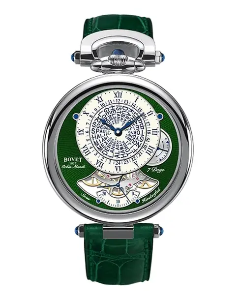 Orbis Mundis in Polished Titanium Green Guilloché - Cortina Watch Thailand