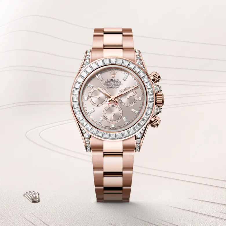 Rolex Cosmograph Daytona in 18 ct Everose gold with lugs set with diamonds, M126595TBR-0001 - Cortina Watch Singapore